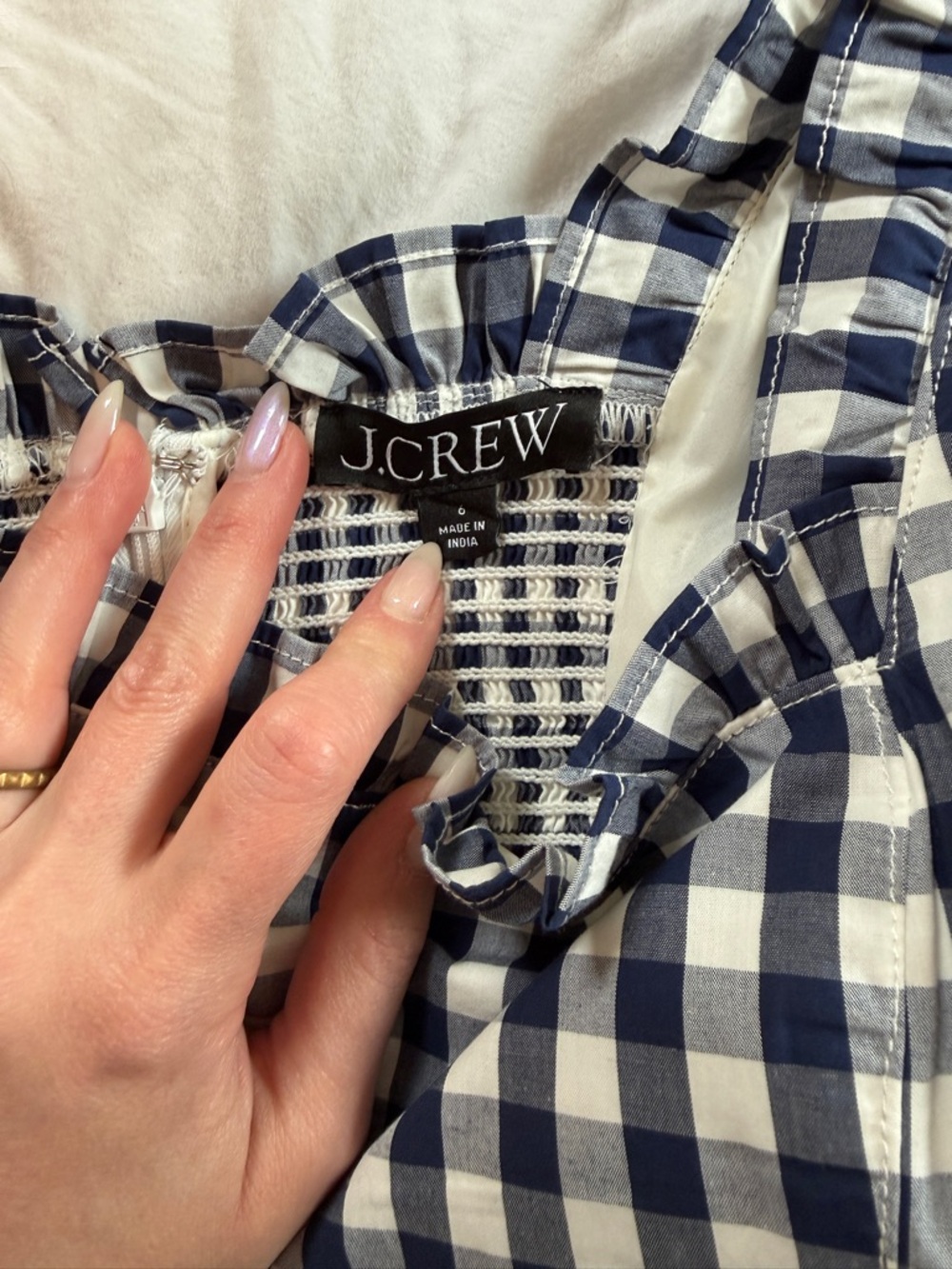 J.Crew Navy Gingham Ruffle Mini Dress - Picture 4 of 5